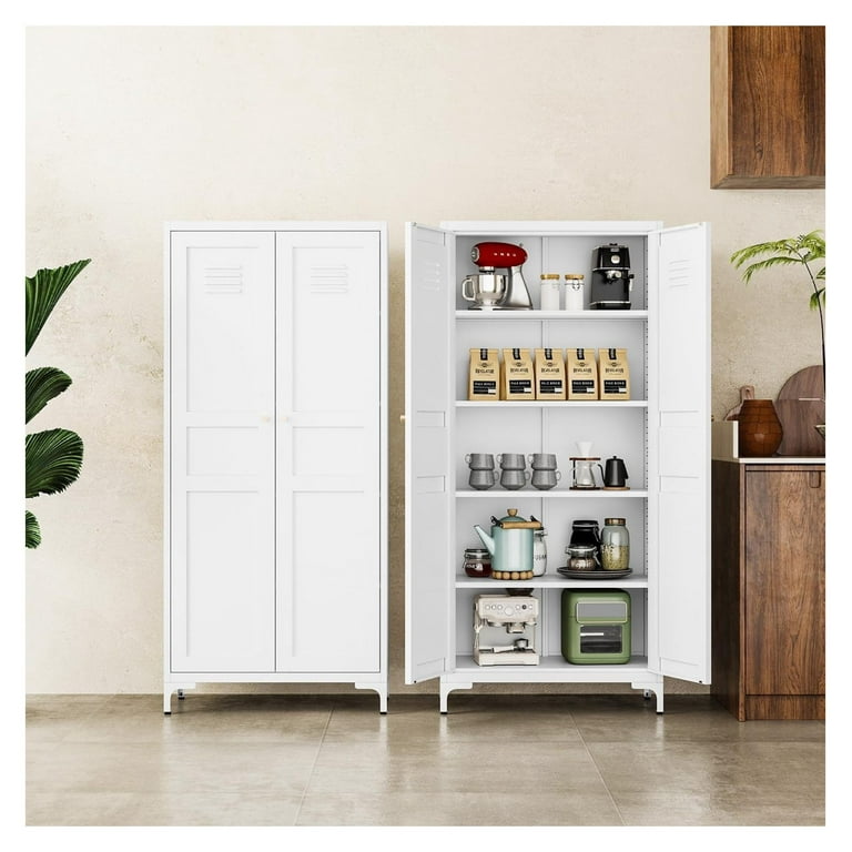 Metal Storage Cabinet 61 Tall Steel File Cabinets with Lockable Doors and 4 Adjustable Shelves White Steel Storage Cabinet for Home Kitchen School