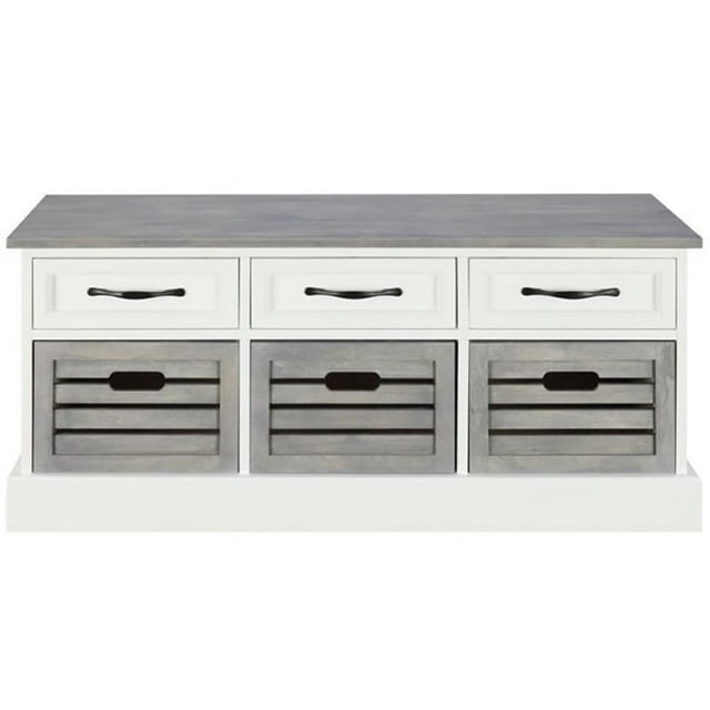 Bowery Hill 6 Drawer Storage Bench in White and Gray