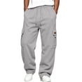 thumbnail image 2 of Dweltoz Men's Heavyweigh Cargo Sweatpants Casual Loose Fit Wide Leg Joggers Drawstring Open Bottom Workout Trousers with Pockets,Light Gray M, 2 of 9