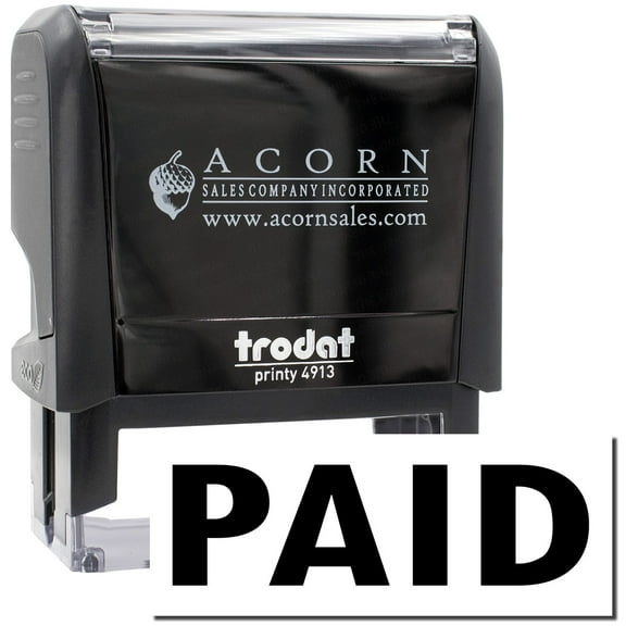 Large Self-Inking Paid Stamp, Trodat Printy 4913, Press and Print Stamping, Impression Size 7/8" x 2-1/4", Up to 10,000 Impressions - Black Ink
