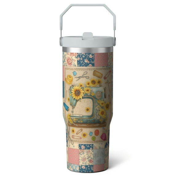1pc Sewing 30oz Tumbler with Straw & Handle - Insulated Stainless Steel Cup | Holiday Gift for Man Women (Christmas, Valentine's, Birthday)