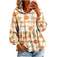 thumbnail image 2 of Xdegoge Womens Fall Pumpkin Print Hooded Sweatshirts Long Sleeve Babydoll Peplum Pullover Ruffle Hem Graphic Tops Casual Thanksgiving Clothes, 2 of 7