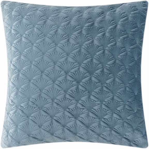 JWH Dusty Blue Quilted Fan Pattern Velvet Throw Pillow Cover 18x18 Inch Decorative Cushion Cover for Couch Bed Living Room