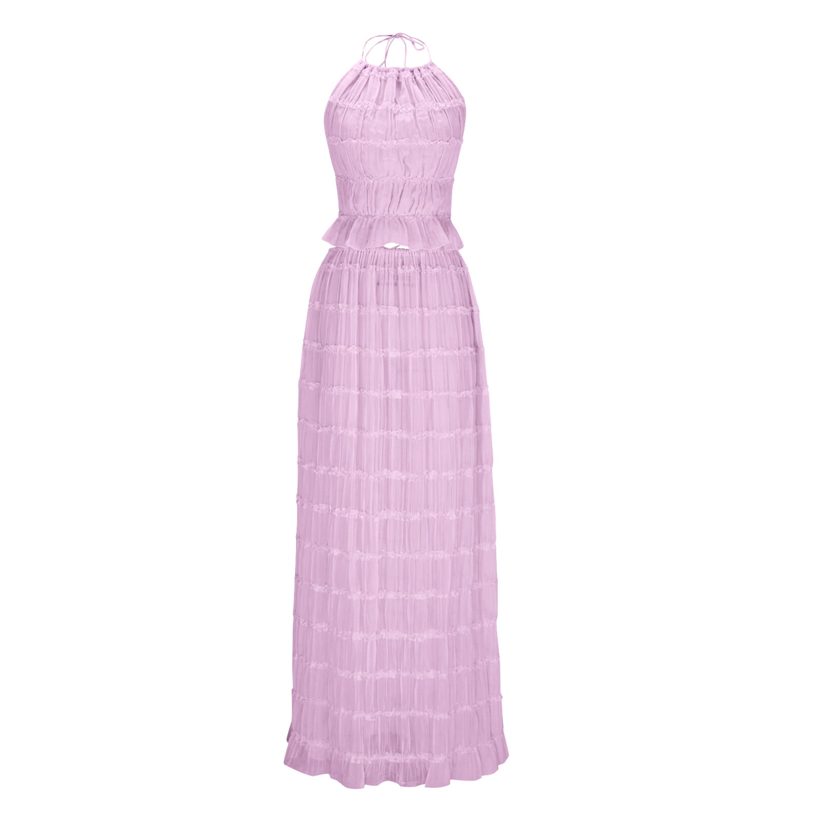 Womens Y2k Skirt Set Backless Lace Halter Crop Top and Long Skirt Sets Beach Cocktail Club Dress Fashion Outfit