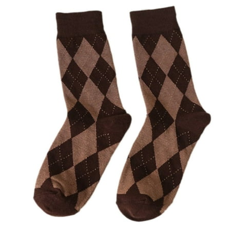 

Unisex Cotton Crew Socks College Style Contrast Color Argyle Plaid Print Hosiery