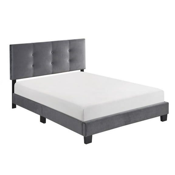 Pemberly Row Modern Wood Frame Velvet Full Platform Bed in Dark gray