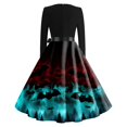 thumbnail image 5 of Women's Halloween Dress Castle Ghost V Neck 1950s Hepburn Retro Dresses Long Sleeve Cocktail Casual Cute Dress with Belt 4XL, 5 of 5