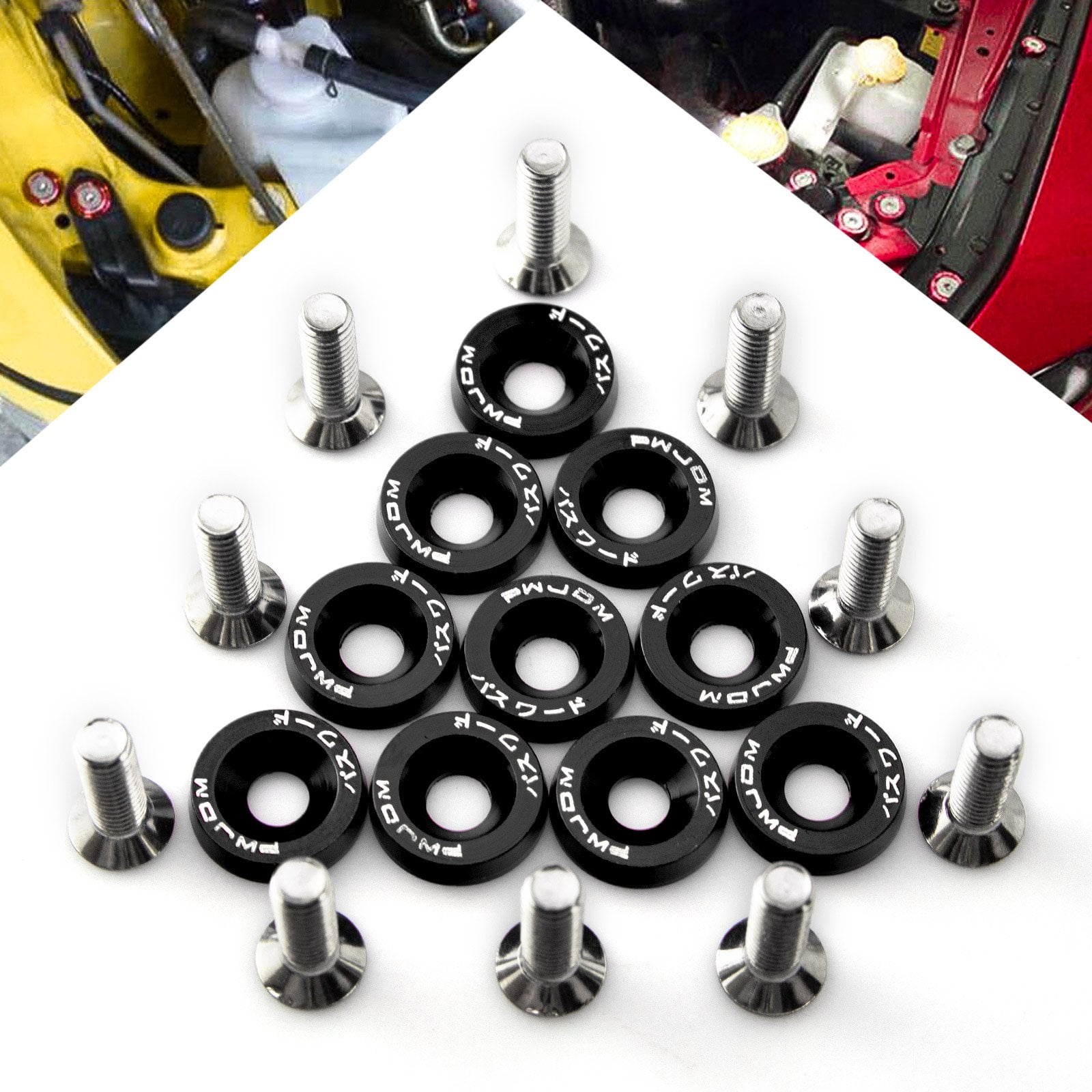 iJDMTOY 4 JDM Racing Style Silver Aluminum Washers Bolts Kit for Car License Plate Frame, Fender, Bumper, Engine Bay, etc 