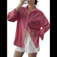 thumbnail image 1 of Camisas de Mujer con Botones, Camisas Formales A Rayas, Mangas Largas, Solapas, Camisas de Oficina, Blusas Gran Rojo S, 1 of 8