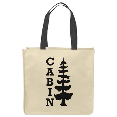 

Canvas Tote Bags Cabin vertical tree silhouette up north nature outdoors lake love Reusable Shopping Funny Gift Bags