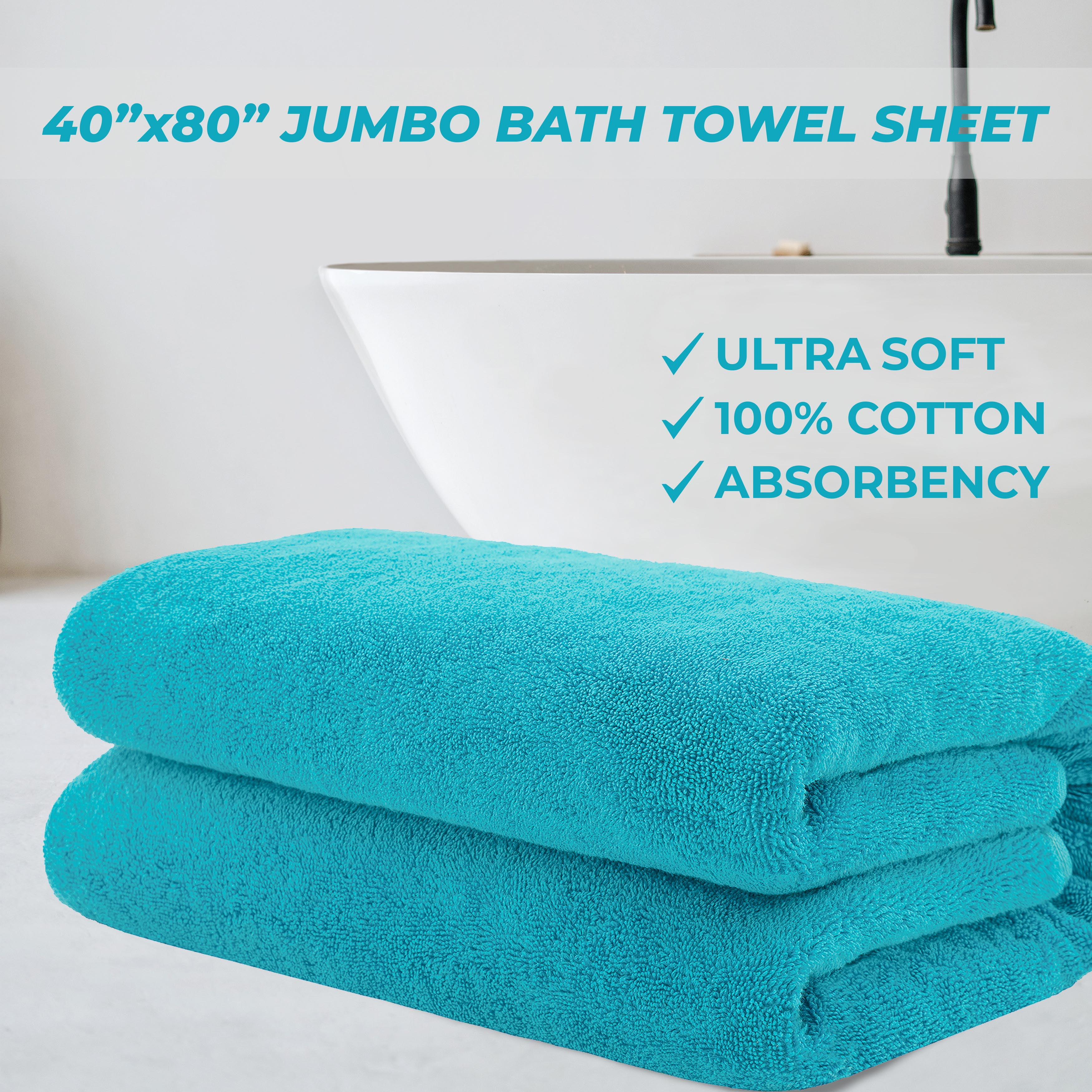 Cotton Paradise 100% Cotton 40"X80" Bath Sheet, Soft Absorbent Quick Dry Extra Large Bath Towels for Bathroom, Aqua Blue