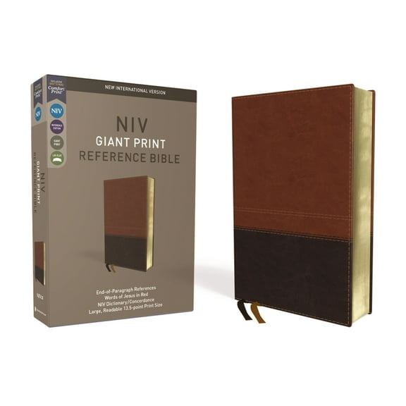 NIV, Reference Bible, Giant Print, Imitation Leather, Brown, Red Letter Edition, Comfort Print, (Hardcover)