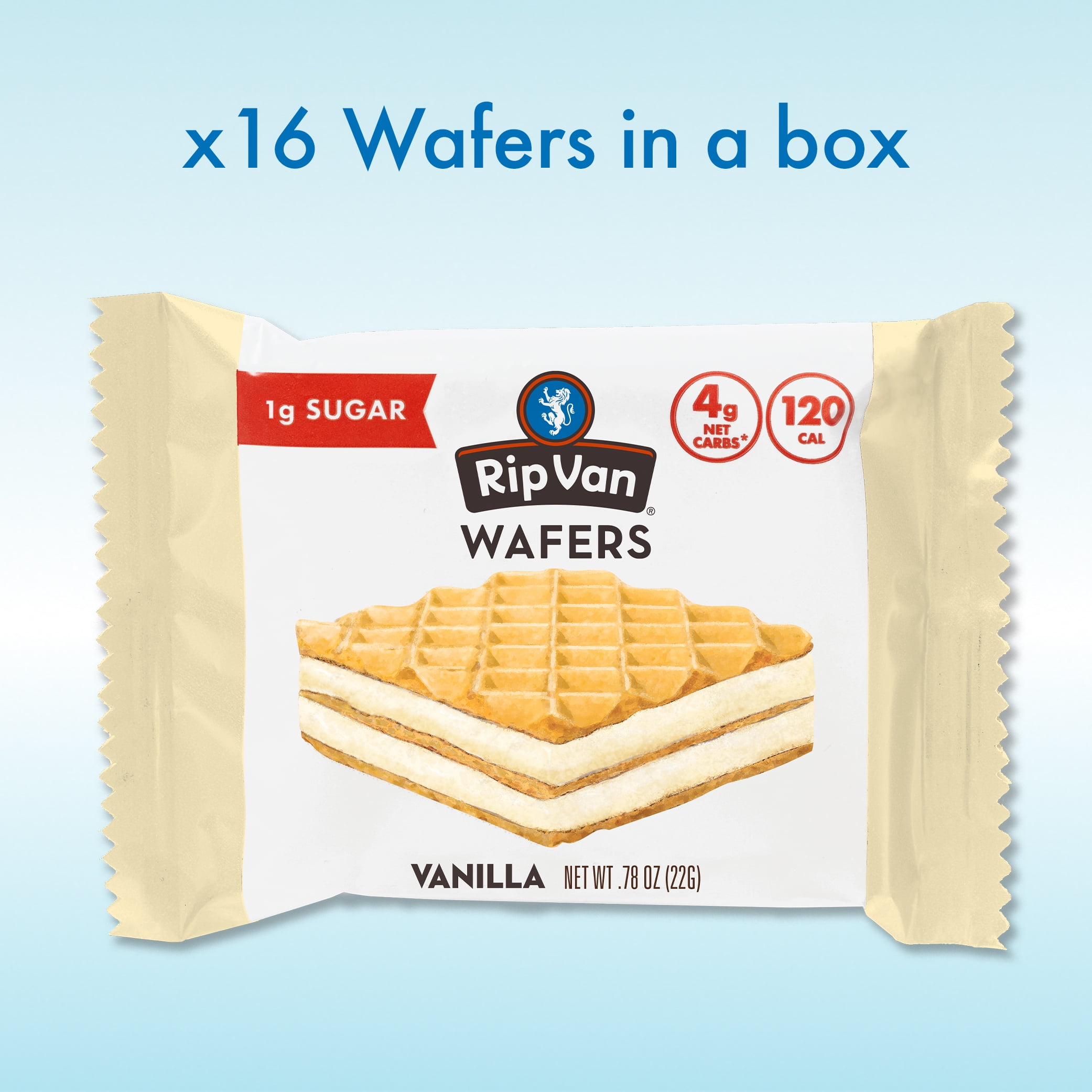 Rip Van Vanilla Keto Wafer Cookies, Non-GMO, Vegan, Low-Sugar (2g), Low-Carb, Baked Snack, 16 Count