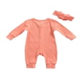 thumbnail image 3 of EIMELI 2Pcs Baby Girls Outfit Solid Color Single-breasted Long Sleeve Romper with Pocket Headband Fall Outfits Set, 3 of 6