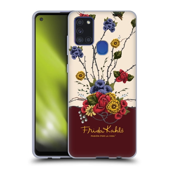 Head Case Designs Officially Licensed Frida Kahlo Red Florals Shrub Soft Gel Case Compatible with Samsung Galaxy A21s (2020)