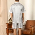 thumbnail image 2 of SWSMCLT Men's 2 Piece Pajamas Lightweight Shorts Printed Silky Summer Casual Soft Pj Set Short Sleeve Black Grey X-Large, 2 of 4