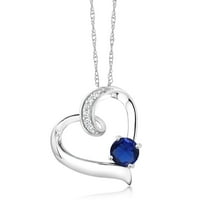Gem Stone King 0.63 Ct Blue Created Sapphire E-F Lab Grown Diamond 10K White Gold Heart Necklace