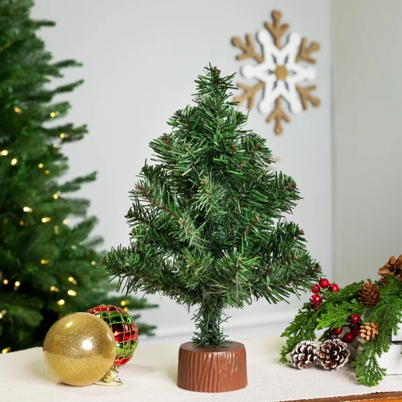 Northlight 12" Canadian Pine Artificial Christmas Tree In Faux Wood Base - Unlit