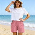 thumbnail image 5 of Women's Linen Casual Shorts with Elastic High Waist, Loose Drawstring Summer Beach Bottoms with Pockets, Solid Color Breathable Lounge Pants for Vacation and Travel, 5 of 7