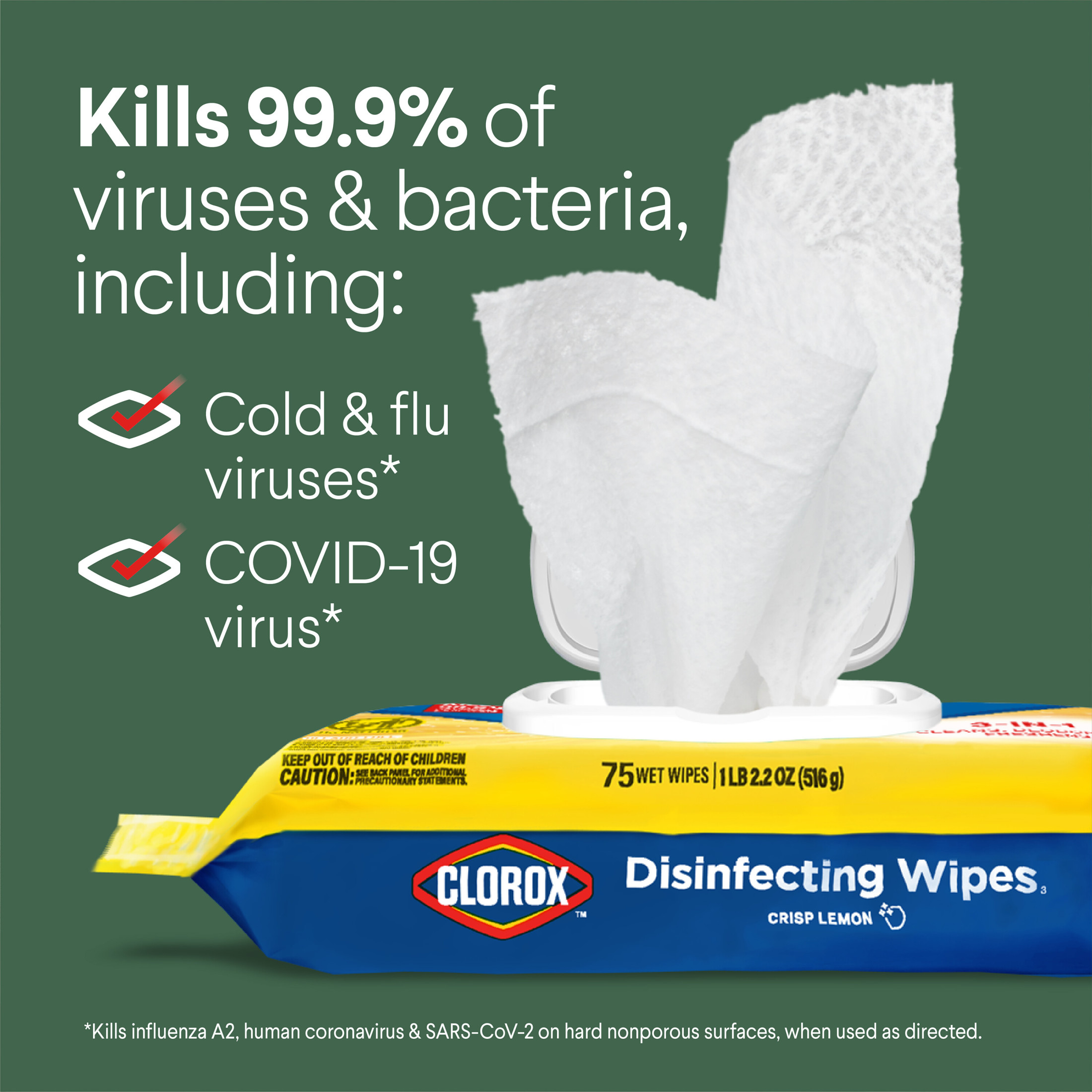Clorox Disinfecting Wipes Flex Pack, Lemon, 75 Count photo 7
