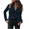 thumbnail image 2 of Herrnalise Vintage Velvet Top for Women Elegant Long Sleeve Button Down Shirts Velour Blouses with Pockets Gifts For Women S-2XL, 2 of 6