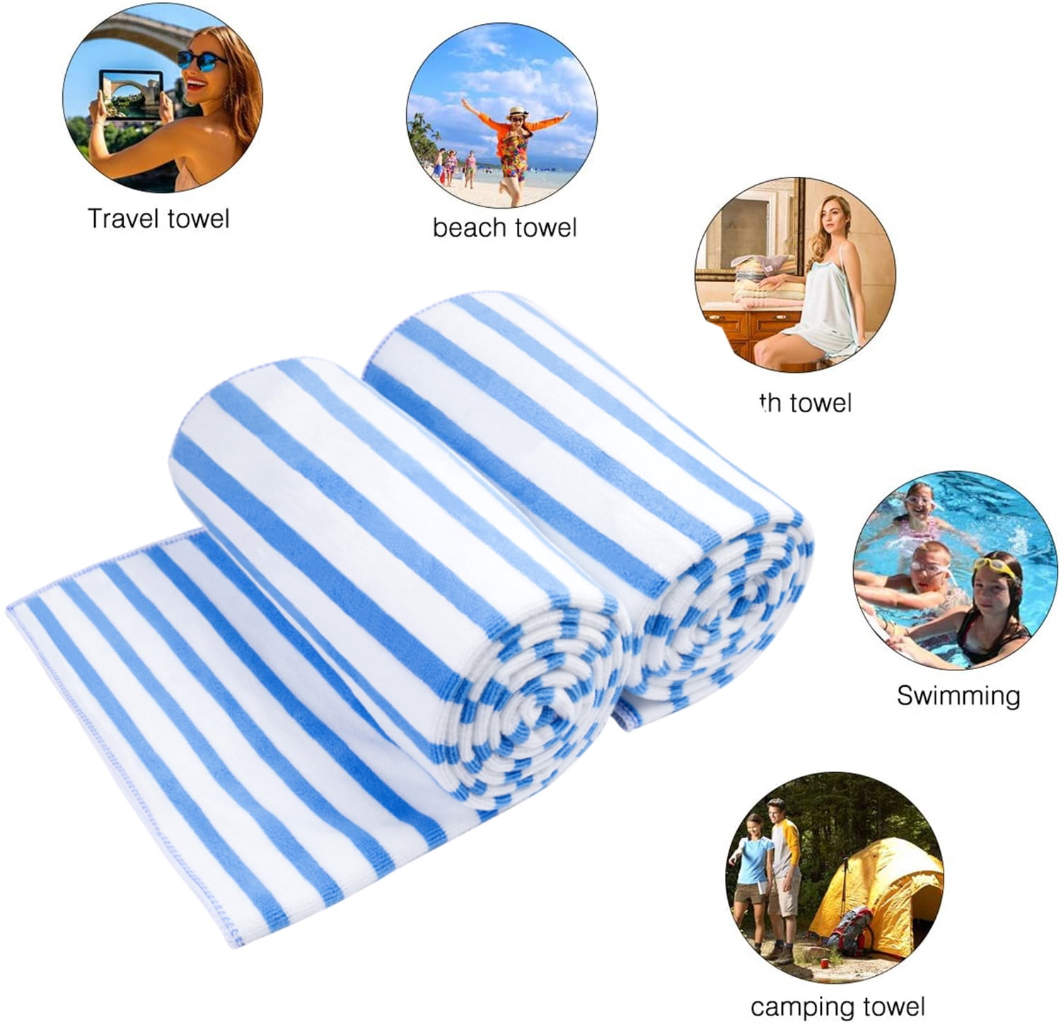 NC 2 Piece Bath Towel Set, Microfiber Absorbent Fast Drying Bath Towels, 30" x 60", Blue
