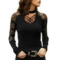 thumbnail image 5 of Women's New Slim Fit Stretchy U Neck Floral Lace Long Sleeve Tops Stylish Comfortable Trendy Casual Blouse, 5 of 9