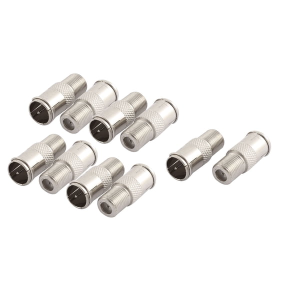 Unique Bargains 10 Pcs Quick F Type Male to Female Push-On Connector Adapter Silver Tone