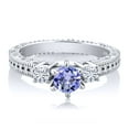 thumbnail image 2 of Gem Stone King 0.66 Ct Round Blue Tanzanite E-F Lab Grown Diamond 925 Sterling Silver Ring (Size 6), 2 of 2