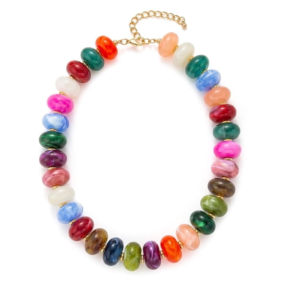 Faty-T Chunky Beaded Necklace for Women - Colorful Resin Bead Choker Statement Necklaces with Gold Conch Heart Pendant Trendy Boho Large Summer Beach Jewelry Birthday Mothers Day Gifts for Mom