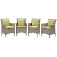 thumbnail image 1 of Side Dining Chair Armchair, Set of 4, Rattan, Wicker, Light Grey Gray Green, Modern Contemporary Urban Design, Outdoor Patio Balcony Cafe Bistro Garden Furniture Hotel Hospitality, 1 of 3
