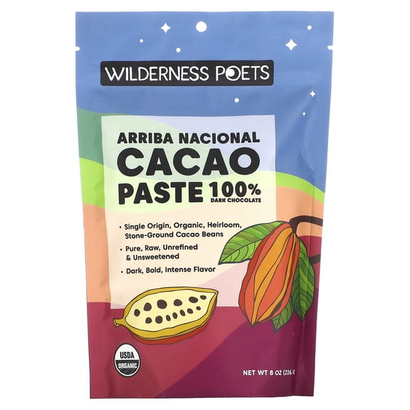 Wilderness Poets Organic Arriba Nacional Cacao Paste, Dark Chocolate, 8 oz (226 g)