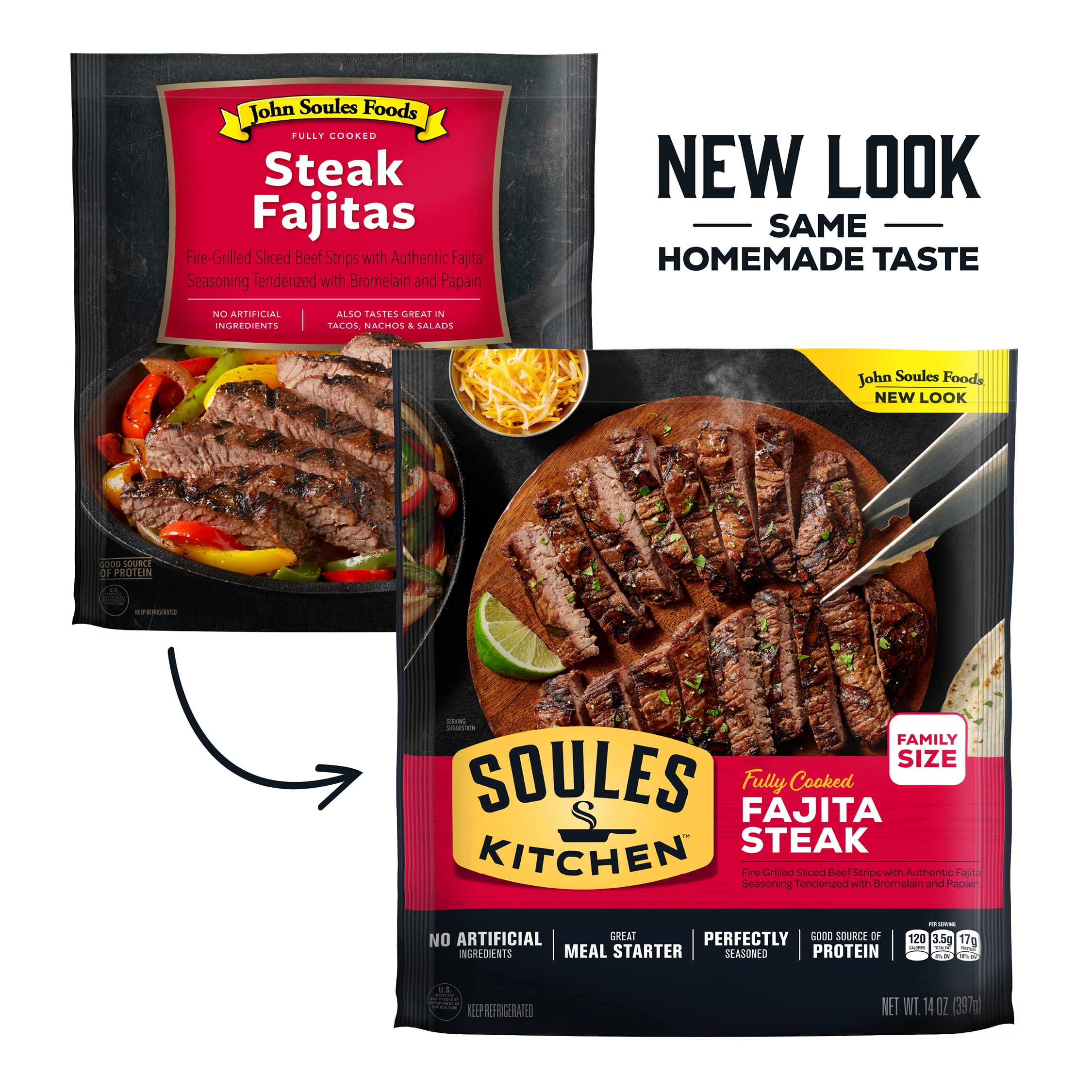 Soules Kitchen, Fully Cooked, Steak Fajitas, Fire Grilled Beef Strips, Family Size, 14 oz