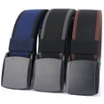 thumbnail image 4 of Cinturón para hombre de 47.2 ", correa de lona de nailon para exteriores, cinturón informal con hebilla de plástico transpirable para deportes de trabajo, rojo y negro brillar vestir, 4 of 4