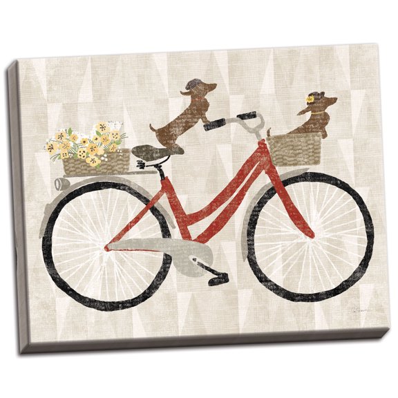 Gango Home Decor Contemporary Doxie Ride ver I Red Bike by Sue Schlabach (Ready to Hang); One 14x11in Hand-Stretched Canvas