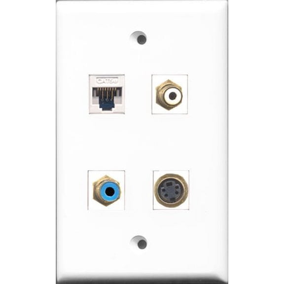 RiteAV 1 Port RCA White and 1 Port RCA Blue and 1 Port S-Video and 1 Port Cat5e Ethernet White Wall Plate