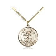 Gold Filled San Miguel Arcangel Pendant 3/4 x 5/8 inches with 18 inch Gold Filled Curb Chain