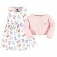 thumbnail image 3 of Hudson Baby Baby and Toddler Girl Cotton Dress and Cardigan Set, Pastel Butterfly, 5 Toddler, 3 of 5