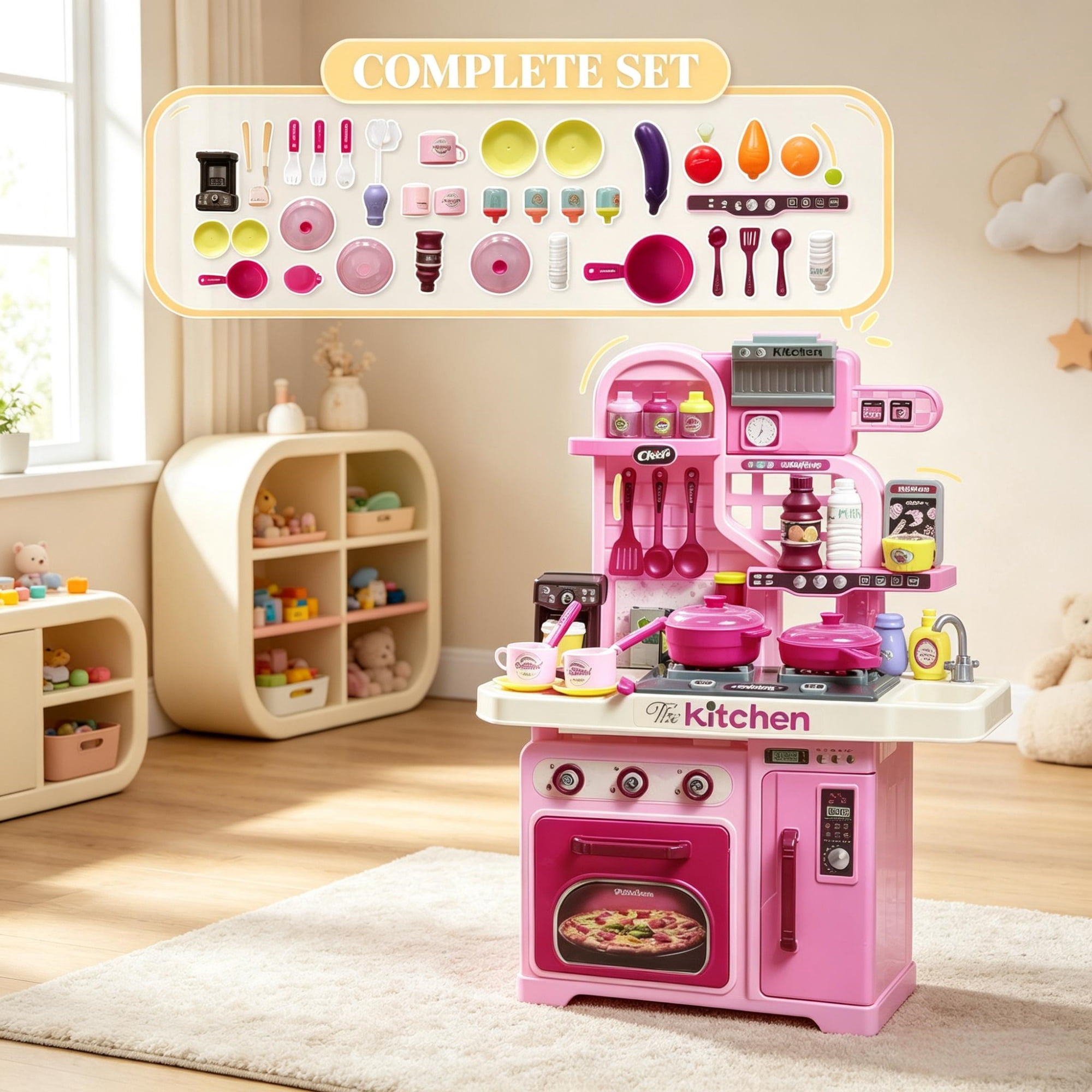 33-Piece Kids Kitchen Playset with Light and Sound for Ages 3-6