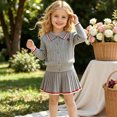 thumbnail image 2 of Toddler Girls Outfit 1-8 Years, Preppy Style Knit Cardigan Sweater and Pleated Skirt 2 Piece Set Collared Button Down School Uniform Outfit for Kids Gray, 2 of 6