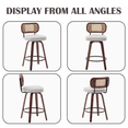 thumbnail image 3 of Set of 2 26 Inch Swivel Counter Bar Stools, Rattan Cane Back, Beige Linen Seat with Curved Walnut Wood Legs, Mid-Century Farmhouse Kitchen Island Chairs, 3 of 11