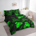 thumbnail image 2 of Castle Fairy Dirt Bike Pattern Bedding Comforter Set 7pcs for Teens, "Braaap" Art Queen Bedding Sets for Bedroom, Green Black,Black Reversible, 2 of 7