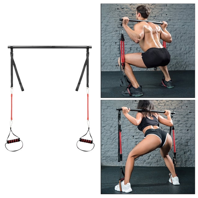 Juego de barra de pilates portátil para yoga con banda de resistencia al ejercicio, hecho con conectores de mosquetón de metal y cubiertas de cinturón A 2 piezas de bandas Macarena Banda elástica de yoga