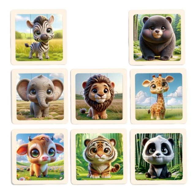 8 rompecabezas de madera para niños pequeños, rompecabezas educativos de dibujos animados interactivos para bebés. animales del bosque