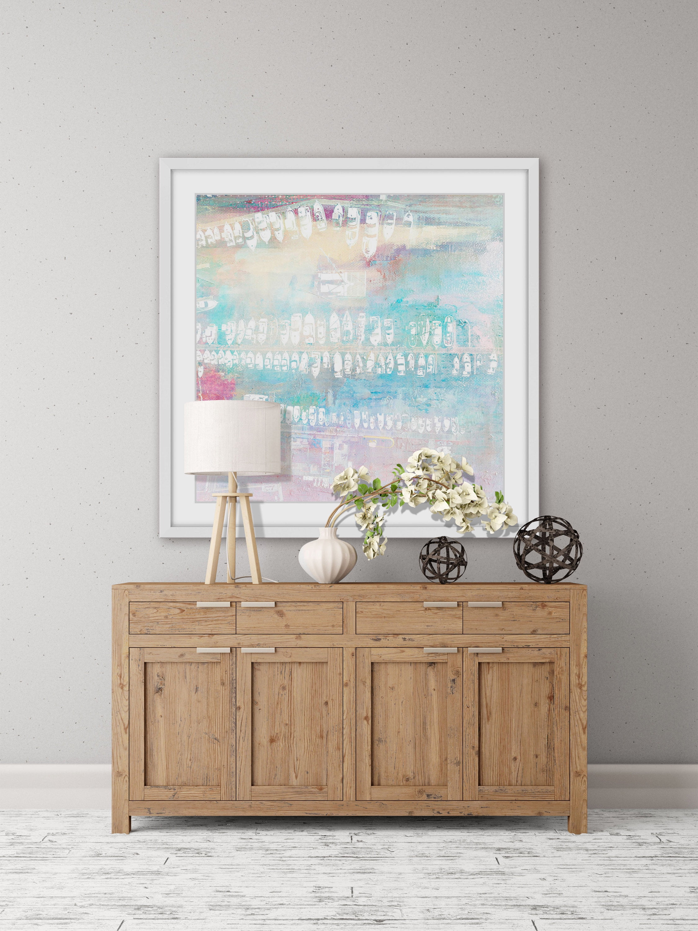 "Many White Boats" Framed Painting Art Print, 18" x 1.5"