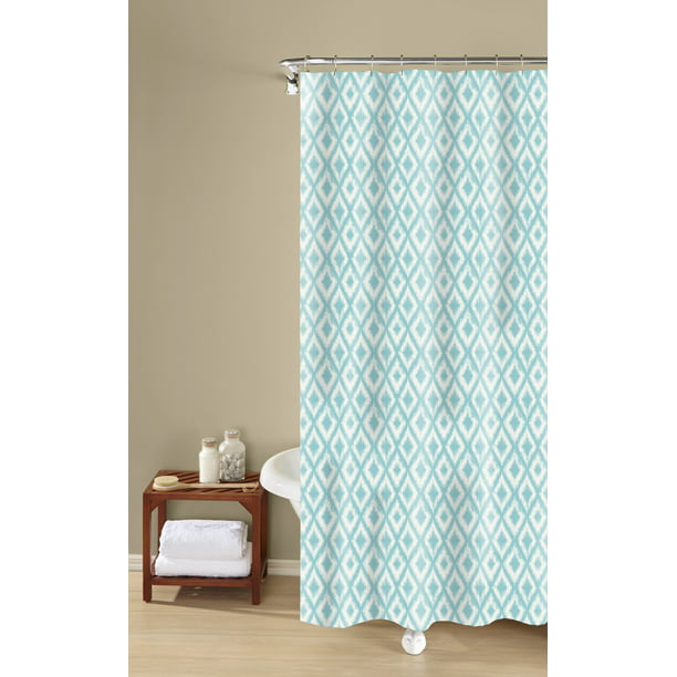 Aqua Diamond Fabric Shower Curtain, Teal Fabric Shower Curtain