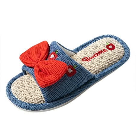 

ZHAGHMIN Women Home Cotton Slippers Cute Bow Indoor Bedroom Couple Slippers Lightweight 2024 Summer Open Toe Flat Slides Shoes Red Size6