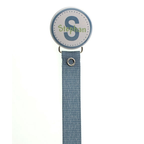 Personalized Name Denim & Green Pacifier Clip