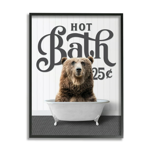 Stupell Industries Vintage Bear Bathtub Animals & Insects Painting Black Framed Art Print Wall Art, 11 x 14