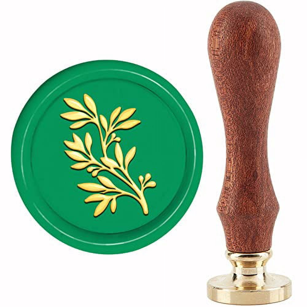CRASPIRE Brass Wax Seal Stamp - Initial Letter E, 30mm, Vintage Botanical Design With Wood Handle For Invitations